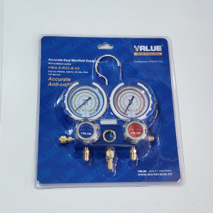 Манометрический коллектор Value VMG-2-R22-B-03 (R22, R134A, R404A, R407C; 2-х вентильный; без шлангов; манометры 68 мм; упак. блистер)