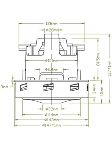 Мотор пылесоса 1400w H=136/45.5mm, D145/28 (китай) 11me65 KARCHER 063700003.07